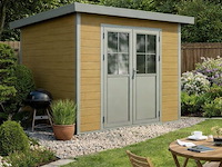 Kunststof tuinhuis 320 x 320 x 232 cm - bruin