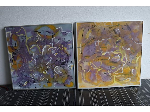 Kunstuitleen maassluis olieverfdoek "zomer" in lijst - 2 stuks - afbeelding 1 van  9