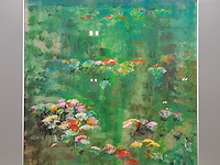 Kunstwerk, acryl op papier, maya wildevuur, bloemenveld, 1991 - afbeelding 2 van  8