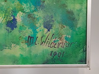 Kunstwerk, acryl op papier, maya wildevuur, bloemenveld, 1991 - afbeelding 6 van  8