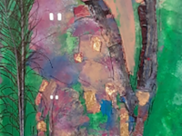 Kunstwerk, gemengde techniek, maya wildevuur, dame met pauwenveer, 1991 - afbeelding 1 van  8