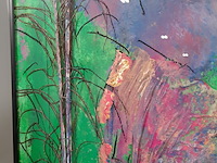 Kunstwerk, gemengde techniek, maya wildevuur, dame met pauwenveer, 1991 - afbeelding 5 van  8