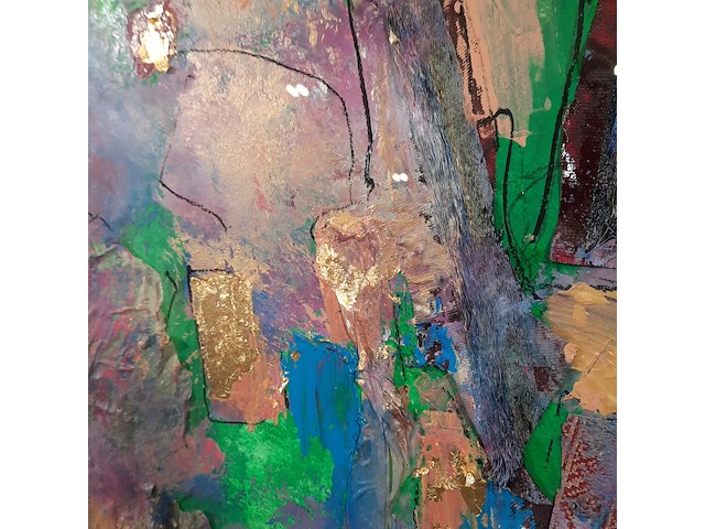 Kunstwerk, gemengde techniek, maya wildevuur, dame met pauwenveer, 1991 - afbeelding 6 van  8