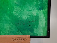 Kunstwerk, gemengde techniek, maya wildevuur, dame met pauwenveer, 1991 - afbeelding 7 van  8