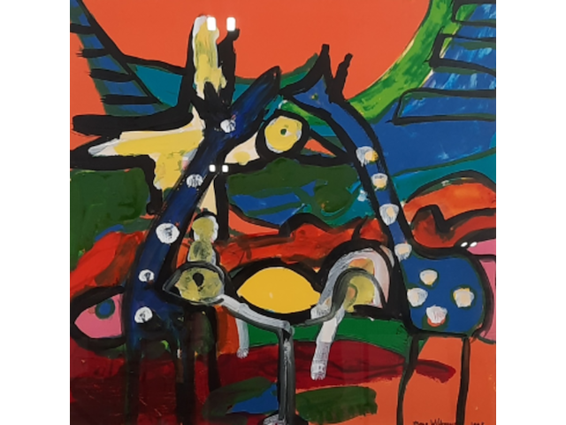 Kunstwerk, gemengde techniek, maya wildevuur, dieren, 1993 - afbeelding 1 van  7