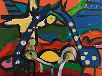 Kunstwerk, gemengde techniek, maya wildevuur, dieren, 1993