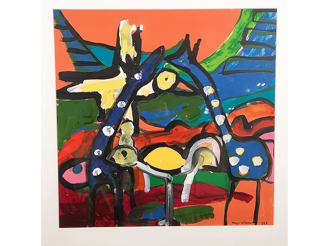 Kunstwerk, gemengde techniek, maya wildevuur, dieren, 1993 - afbeelding 3 van  7