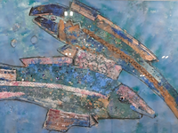 Kunstwerk, gemengde techniek, maya wildevuur, vis, 1990 - afbeelding 1 van  8