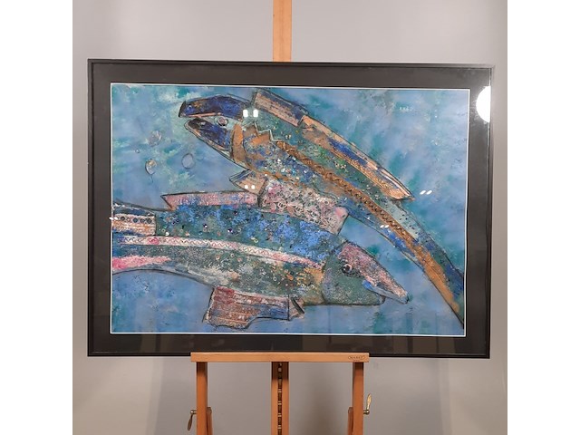 Kunstwerk, gemengde techniek, maya wildevuur, vis, 1990 - afbeelding 2 van  8