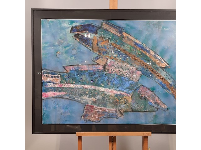 Kunstwerk, gemengde techniek, maya wildevuur, vis, 1990 - afbeelding 3 van  8