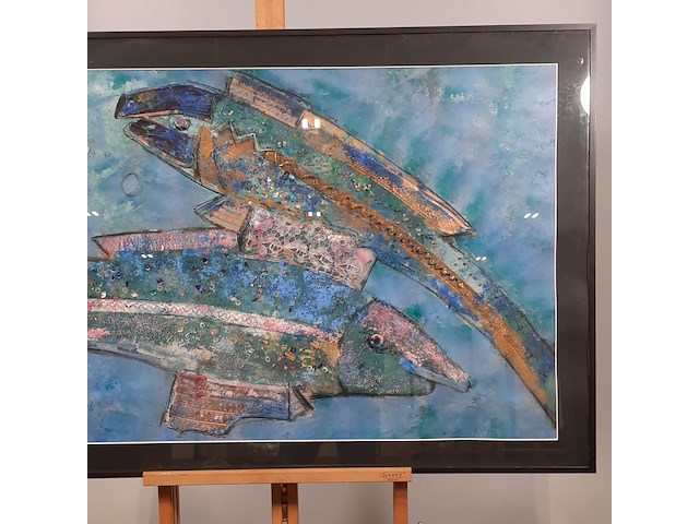 Kunstwerk, gemengde techniek, maya wildevuur, vis, 1990 - afbeelding 4 van  8