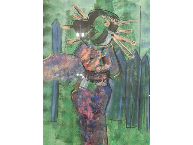 Kunstwerk in lijst, maya wildevuur, geisha op de rug - afbeelding 1 van  8