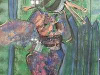 Kunstwerk in lijst, maya wildevuur, geisha op de rug
