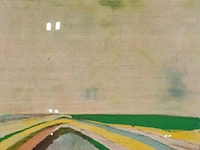 Kunstwerk in lijst, maya wildevuur, landschap, 1987