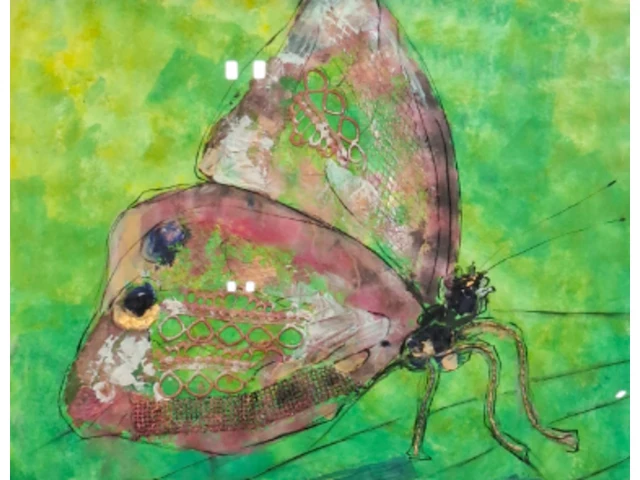 Kunstwerk in lijst, maya wildevuur, vlinder, 1990 - afbeelding 1 van  9