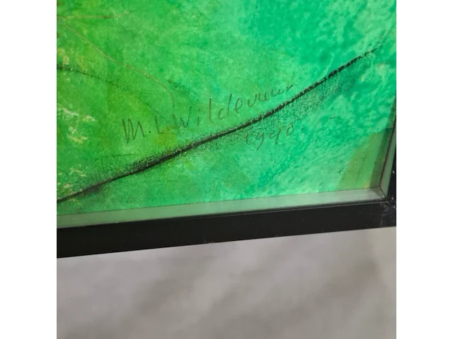Kunstwerk in lijst, maya wildevuur, vlinder, 1990 - afbeelding 3 van  9