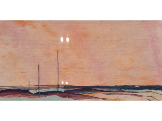 Kunstwerk in lijst, zijde, maya wildevuur, compositie, 1987 - afbeelding 1 van  9