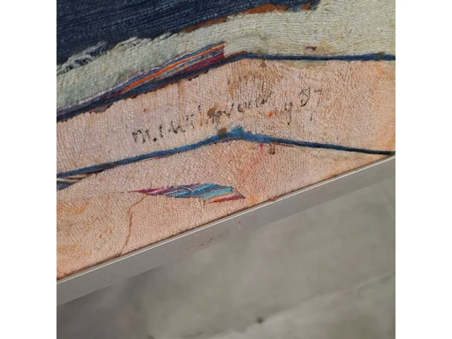 Kunstwerk in lijst, zijde, maya wildevuur, compositie, 1987 - afbeelding 3 van  9