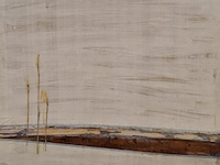 Kunstwerk, maya wildevuur (1944-2023), strandpalen - zijdecollage