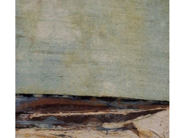 Kunstwerk, maya wildevuur, zijdecollage - strand - afbeelding 1 van  9