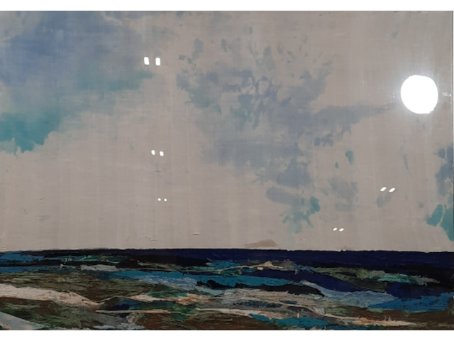 Kunstwerk, zijde collage, maya wildevuur, noordzee - afbeelding 1 van  8