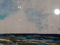 Kunstwerk, zijde collage, maya wildevuur, noordzee - afbeelding 1 van  8