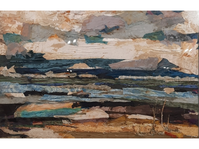 Kunstwerk, zijde collage, maya wildevuur - afbeelding 1 van  8