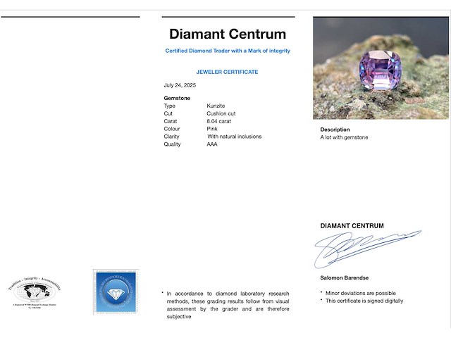Kunziet 8.04 carat natuurlijk - afbeelding 3 van  4
