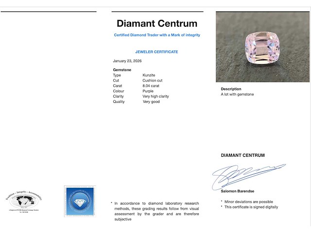 Kunziet 8.04 carat natuurlijke kunziet - afbeelding 3 van  5