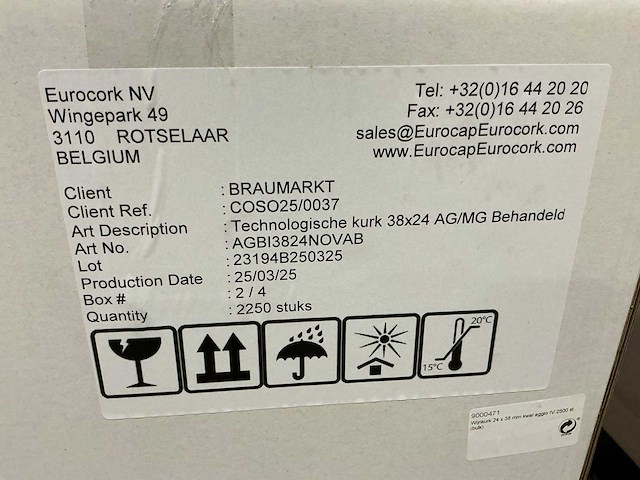 (kurk) technologische kurk 38x24 ag/mg behandeld (2250x) - afbeelding 2 van  2