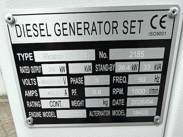 Kv power 30kva - 2026 - ricardo gfs-24 - noodstroomaggregaat - afbeelding 19 van  19
