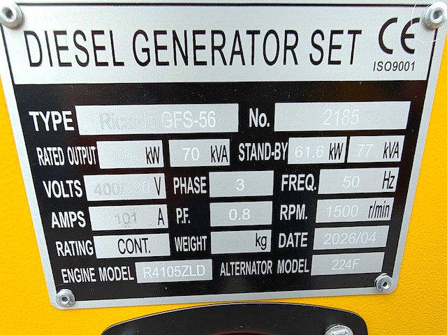 Kv power 70kva - 2026 - ricardo gfs-56 - noodstroomaggregaat - afbeelding 19 van  19