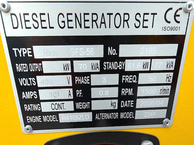 Kv power 70kva - 2026 - ricardo gfs-56 - noodstroomaggregaat - afbeelding 18 van  18