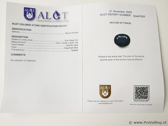 Kyanite 1838.35ct algt certified - afbeelding 4 van  4