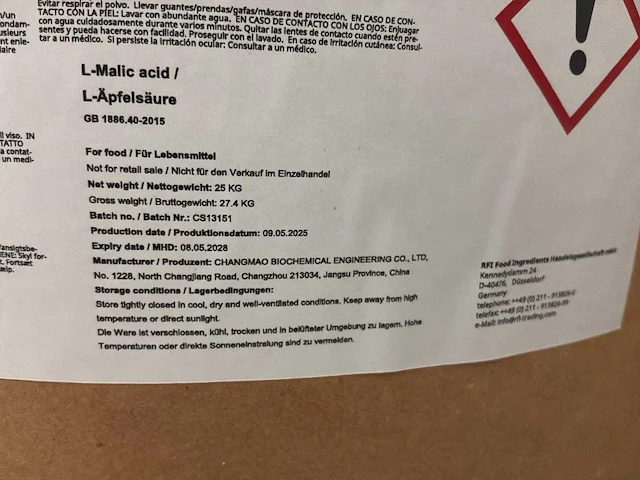 L-malic acid / appelzuur (25kg) (26x) - afbeelding 3 van  4