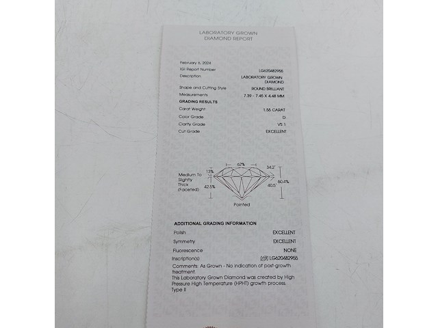 Lab-grown diamant round brilliant - 1.55ct ( igi gecertificeerd ) - afbeelding 5 van  9