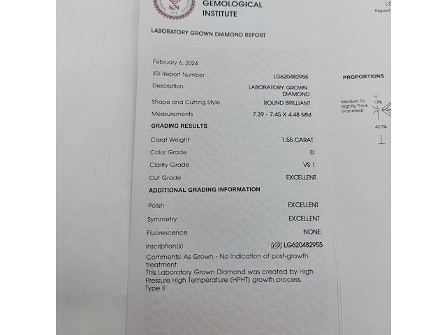 Lab-grown diamant round brilliant - 1.55ct ( igi gecertificeerd ) - afbeelding 7 van  9