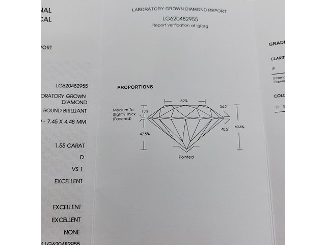 Lab-grown diamant round brilliant - 1.55ct ( igi gecertificeerd ) - afbeelding 8 van  9