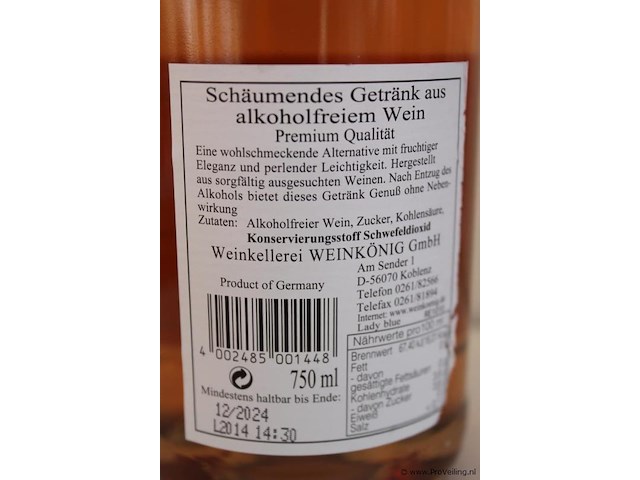 Lady blue rosé wijn alcoholvrij - 75 cl - winkelverkoopprijs € 7.25 - afbeelding 4 van  4