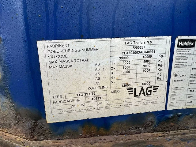 Lag trailer n.v 0-3-39 lt2 container oplegger - afbeelding 8 van  8