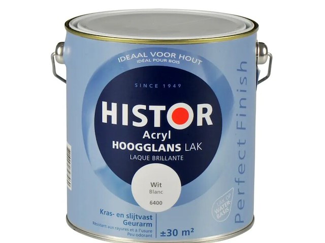 Lak acryl hoogglans 2,5 liter histor, perfect finish, wit - afbeelding 1 van  2
