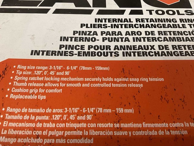 Lang tools internal retaining ring plier - afbeelding 3 van  4