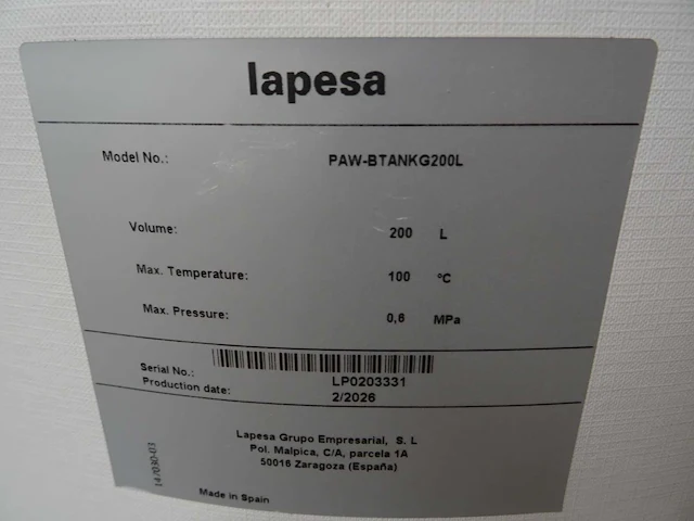 Lapesa - paw-btankg200l - buffertank 200 liter - afbeelding 2 van  4