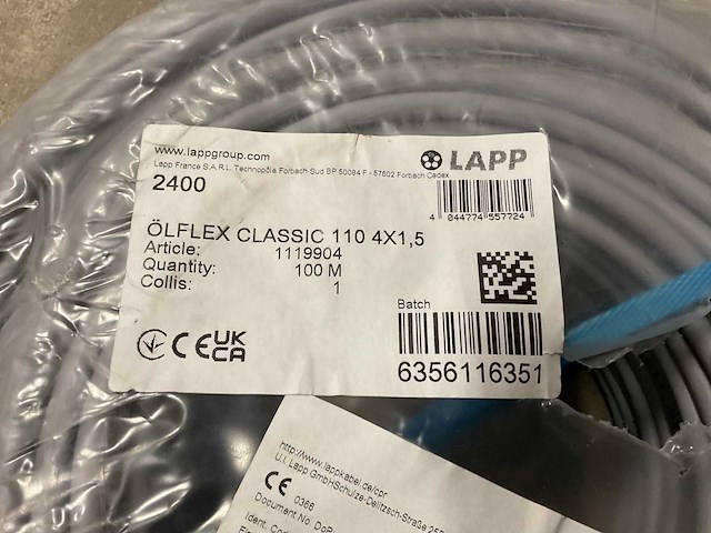 Lapp ölflex classic 110 4x1.5 rol á 100m stuurstroomkabel - afbeelding 2 van  2