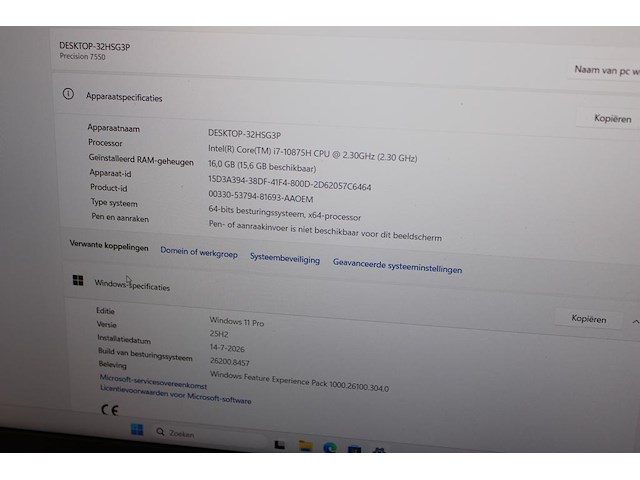 Laptop dell model precision 7550 met 16 gb ram, 500 gb ssd en intel core i7-10875h cpu met windows 11 pro. - afbeelding 3 van  4