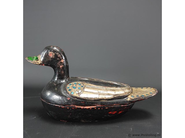 Laqué houten eend als dekseldoos - afbeelding 2 van  5