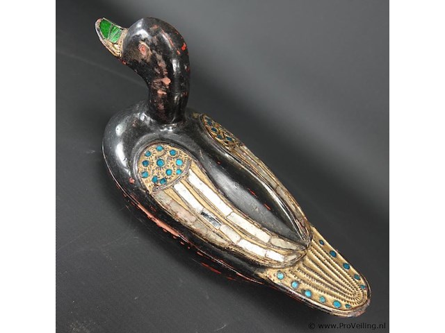 Laqué houten eend als dekseldoos - afbeelding 3 van  5