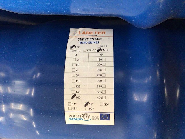 Lareter pvc-u bocht 22° en-iso 1452(15x) - afbeelding 2 van  3