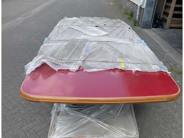 Large maritime red table 325cm with robust black frame and wooden legs for ships - afbeelding 1 van  6
