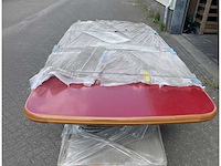 Large maritime red table 325cm with robust black frame and wooden legs for ships - afbeelding 1 van  6